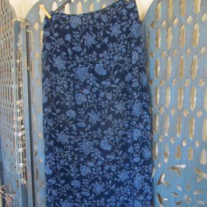 Blue Floral Chiffon Long Skirt